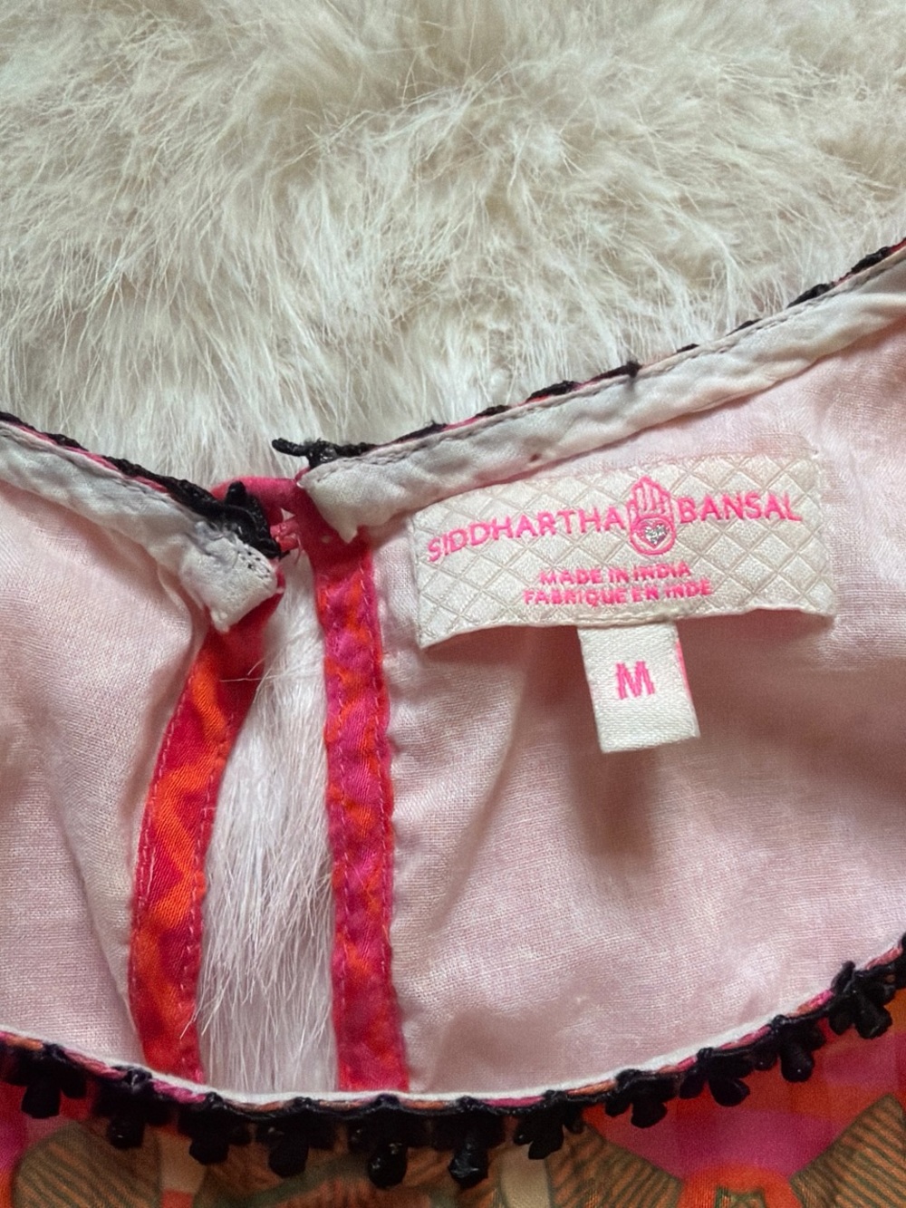 Anthropologie Siddhartha Bansal Pink Orange Printed Ruffle Top - Picture 5 of 6